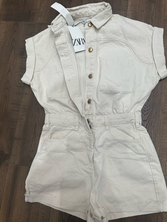 Zara Pants - Zara Cream Button-Front Utility Romper